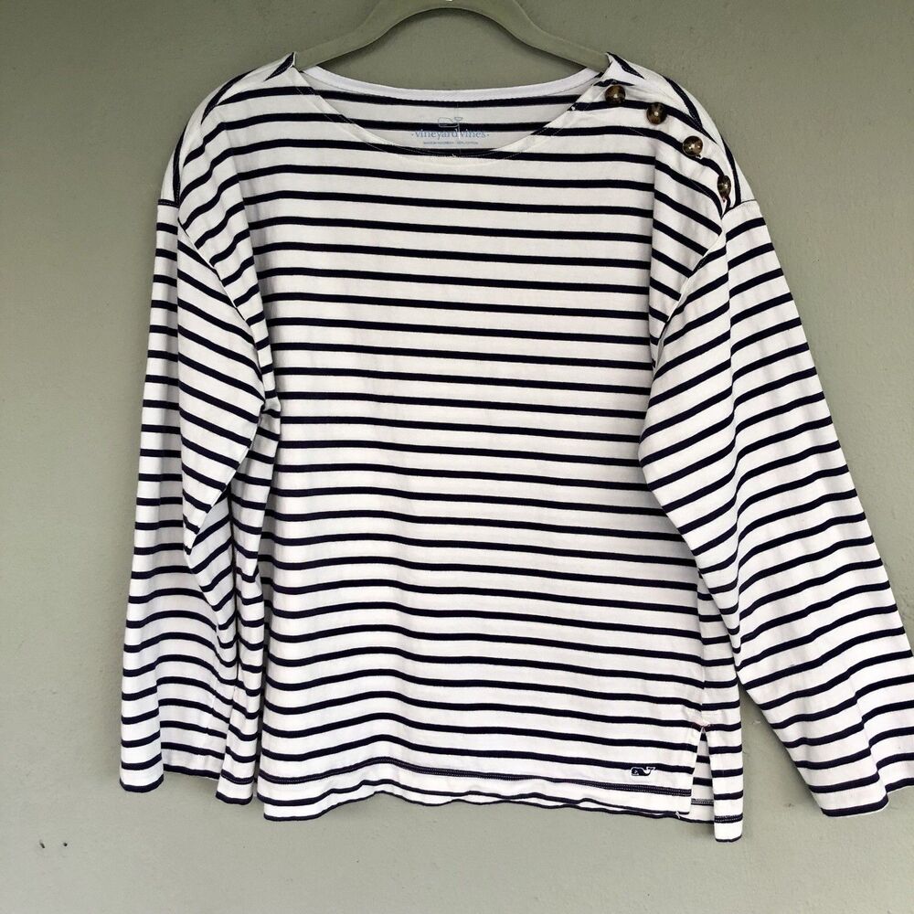 Vineyard Vines Top Womens M White Blue Stripe Knit Long Sleeve Coastal Preppy